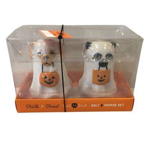 Doggy Ghost Salt & Pepper Shakers 3" Set Trick or Treat Jack o Lanterns
